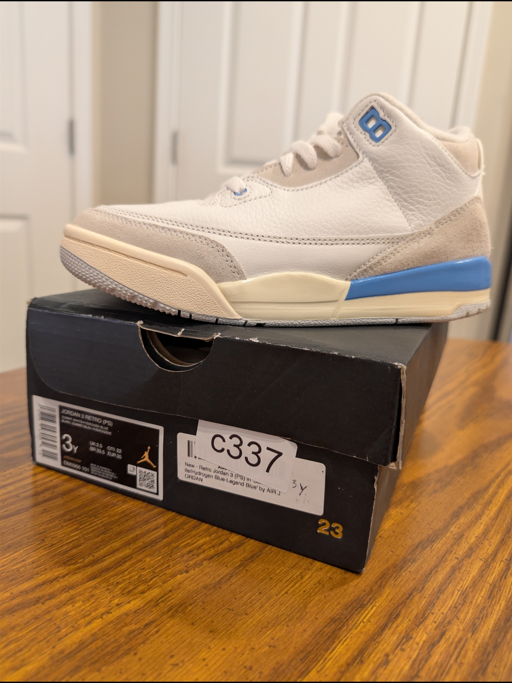 Jordan 3 Retro Mid-Top Sneakers in White and Blue
